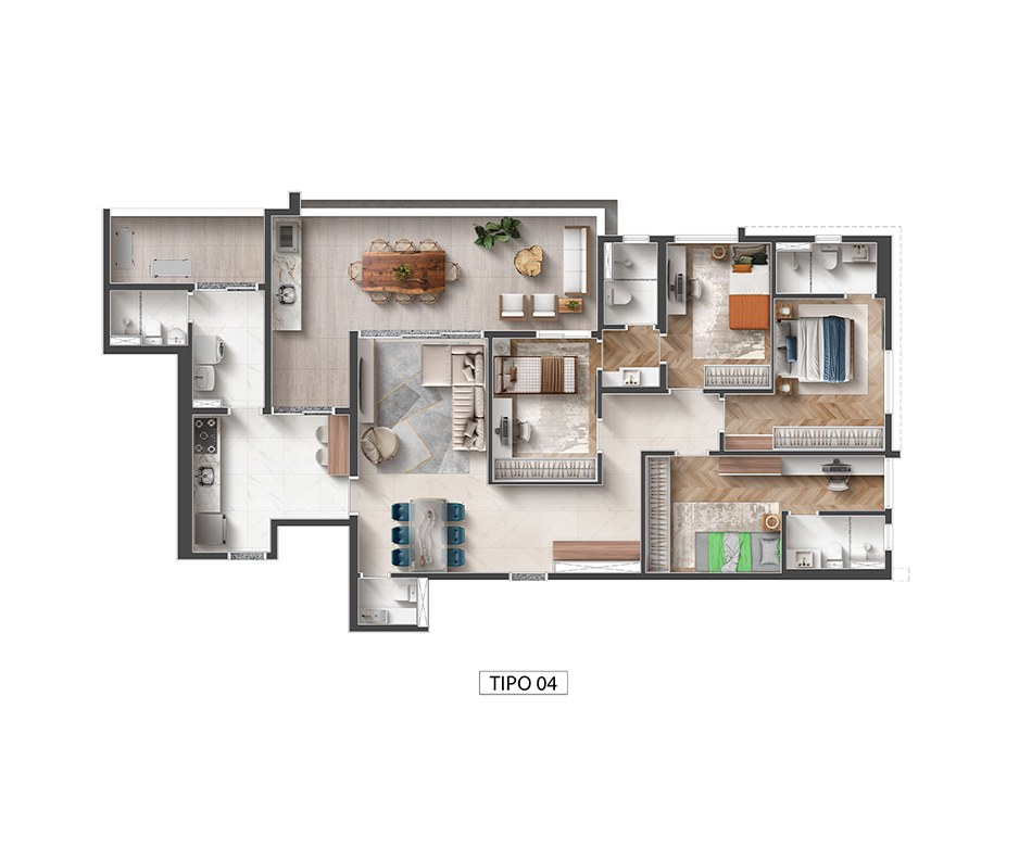 Planta · Tipo 04 — 152,78 m², 4 suítes
