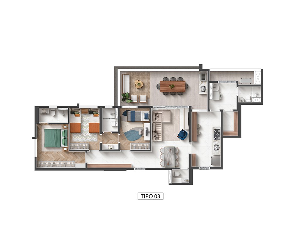 Planta · Tipo 03 — 125,82 m², 3 suítes