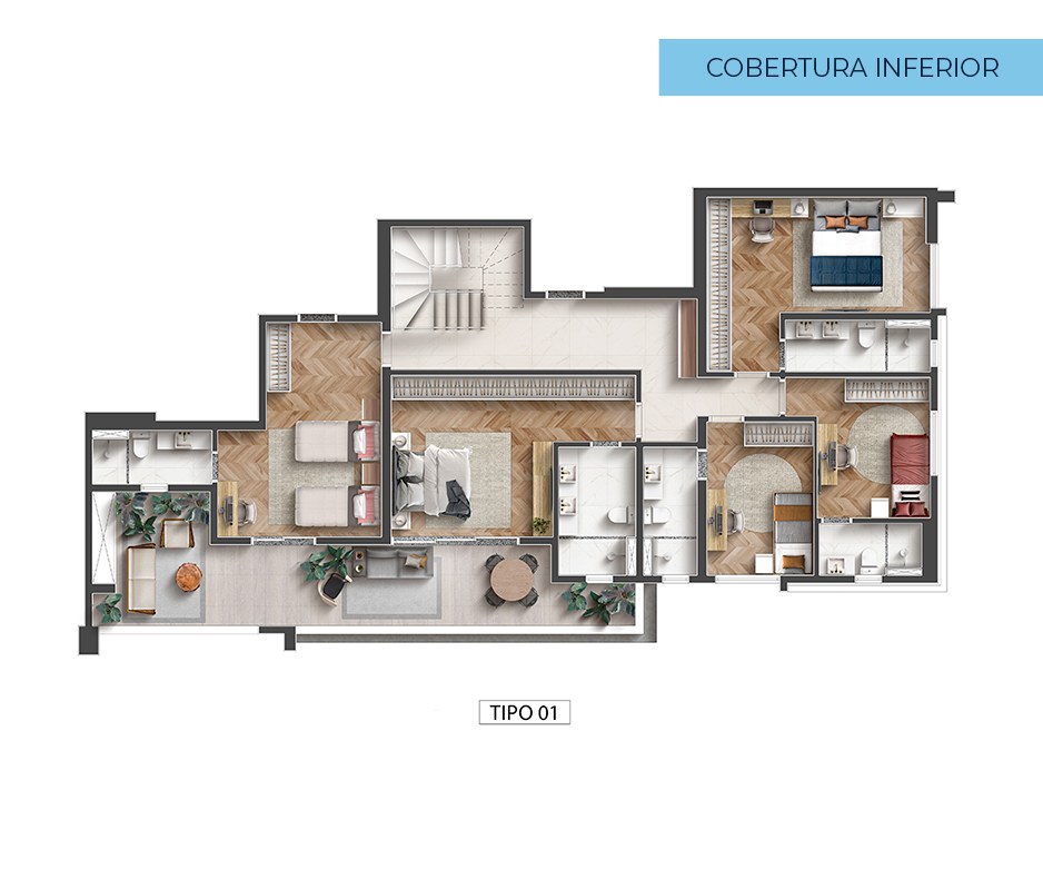 Planta · Cobertura duplex tipo 01 — pavimento inferior