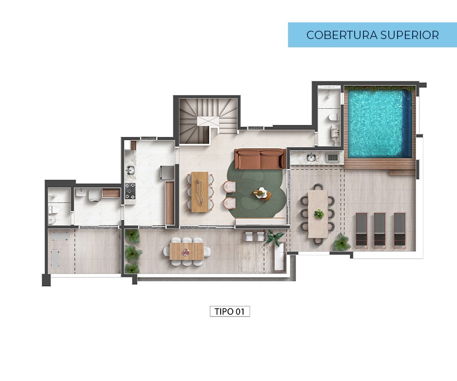 Planta · Cobertura duplex tipo 01 — pavimento superior
