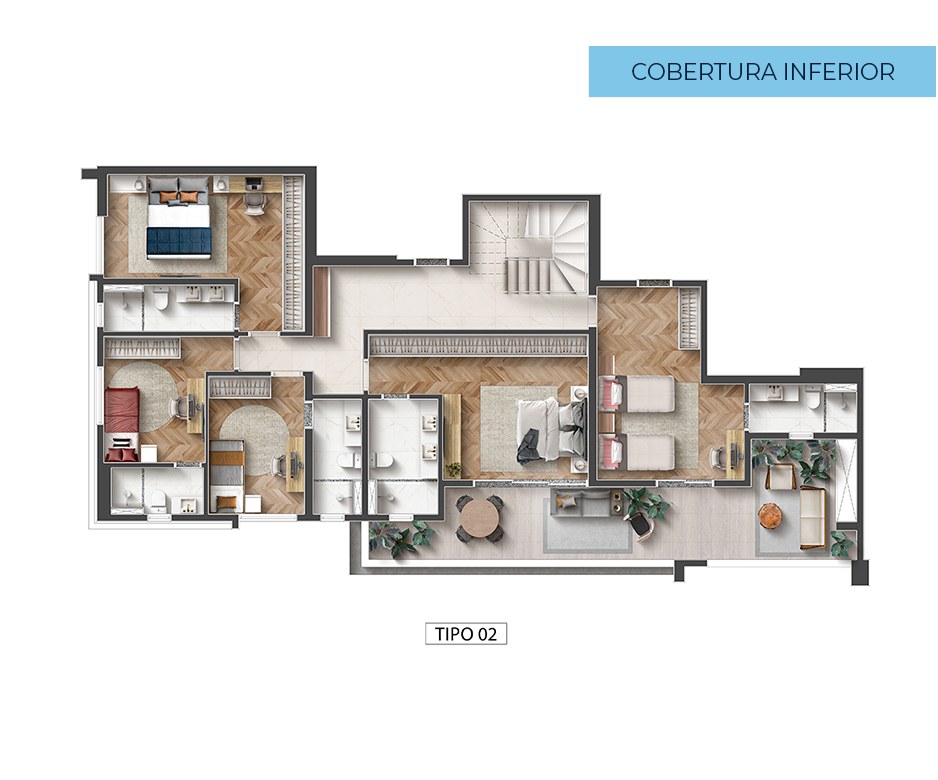 Planta · Cobertura duplex tipo 02 — pavimento inferior