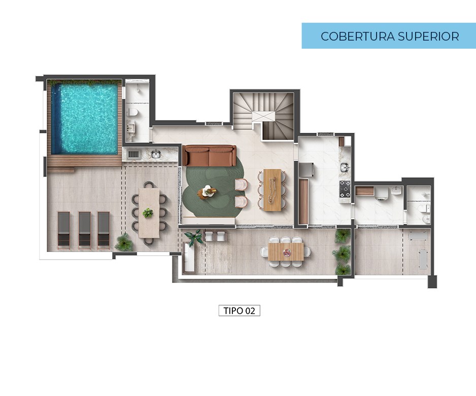 Planta · Cobertura duplex tipo 02 — pavimento superior