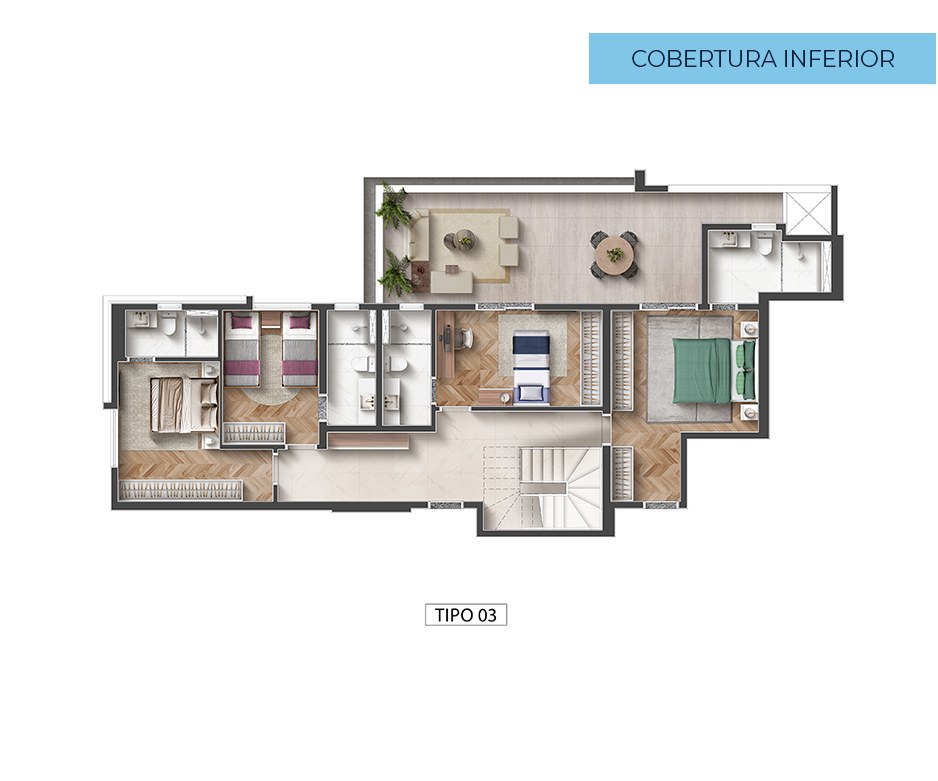 Planta · Cobertura duplex tipo 03 — pavimento inferior