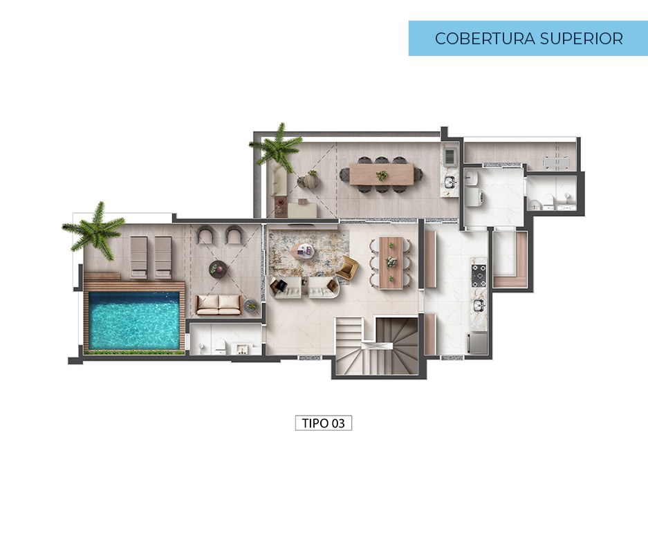 Planta · Cobertura duplex tipo 03 — pavimento superior