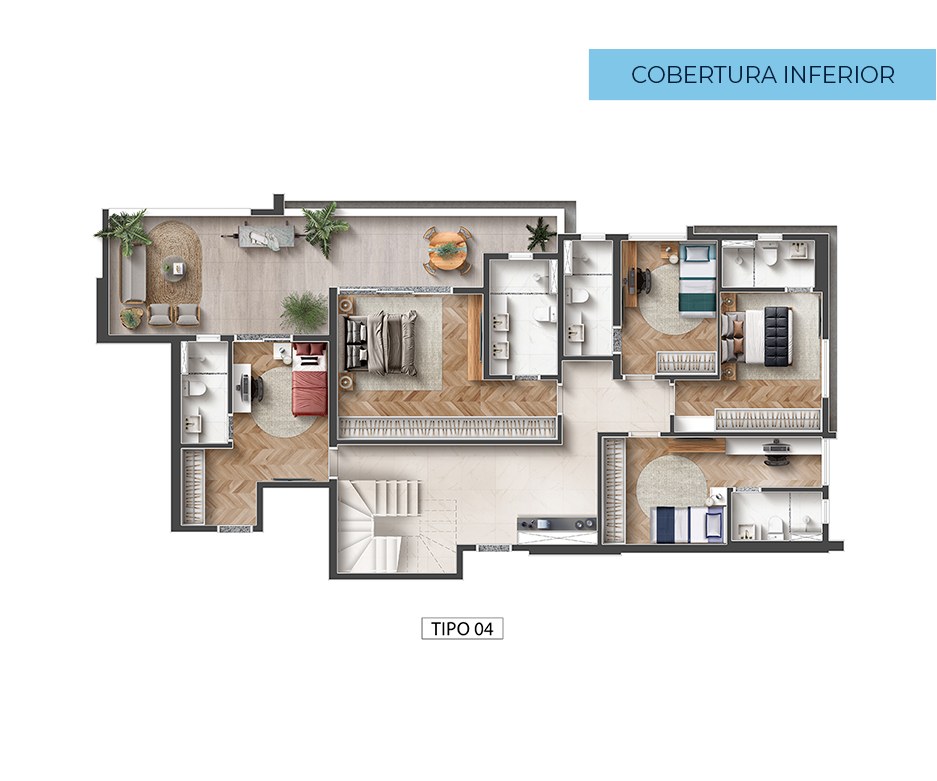 Planta · Cobertura duplex tipo 04 — pavimento inferior