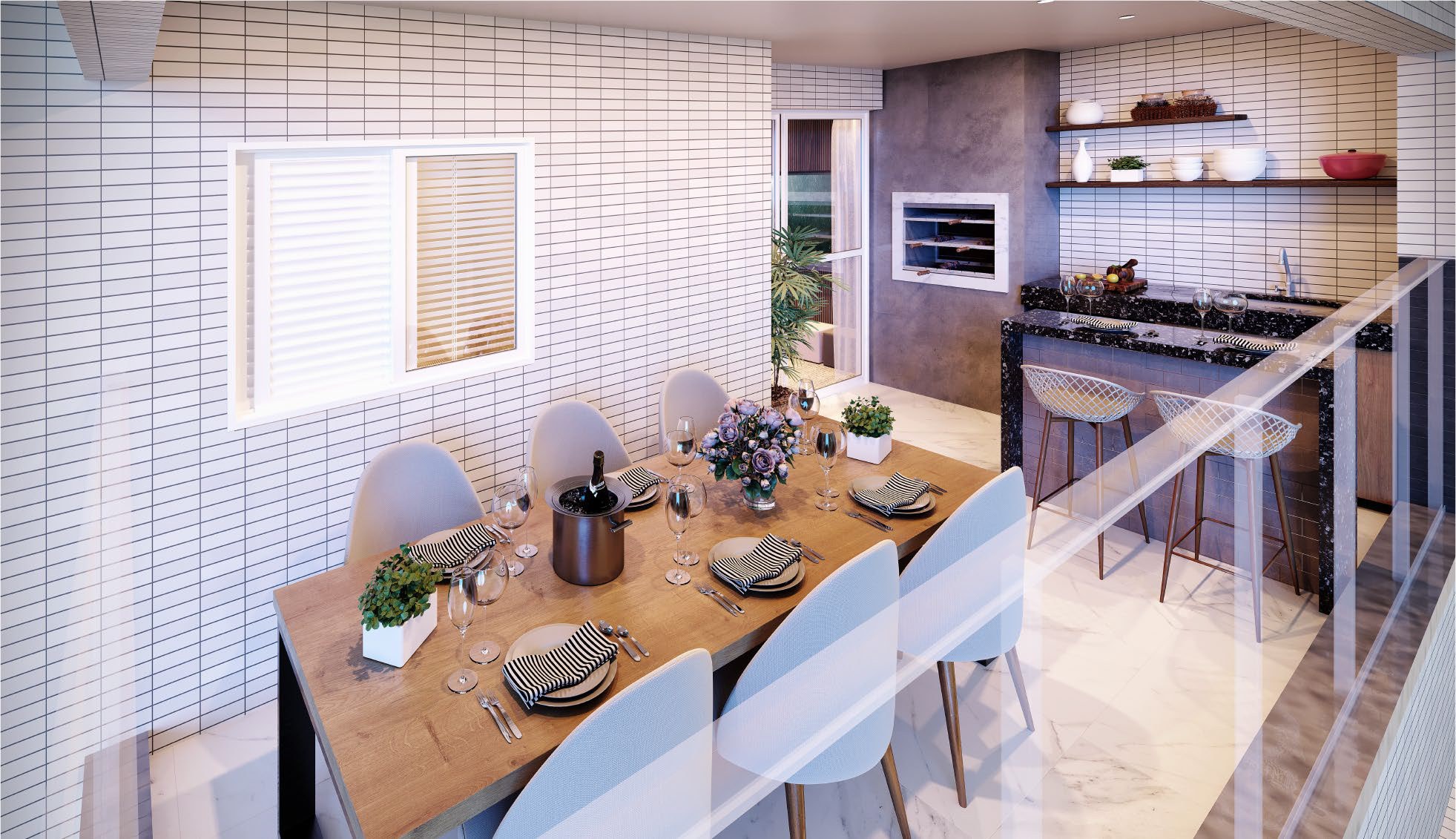 Ambiente · Sala de jantar e varanda