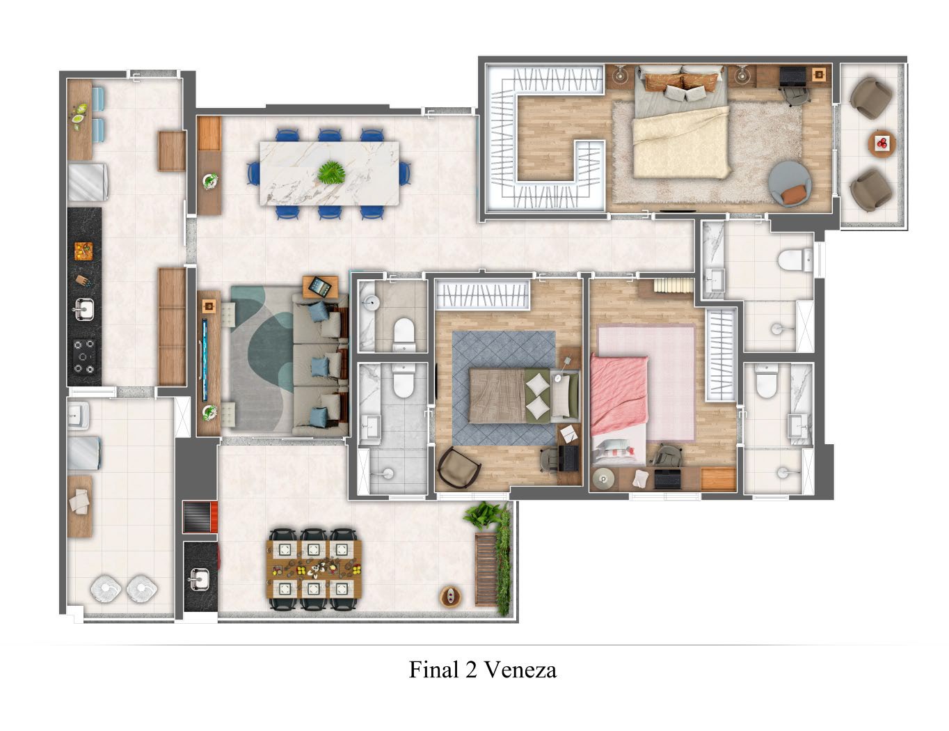 Planta · Veneza final 2 — 116,18 m², 3 suítes