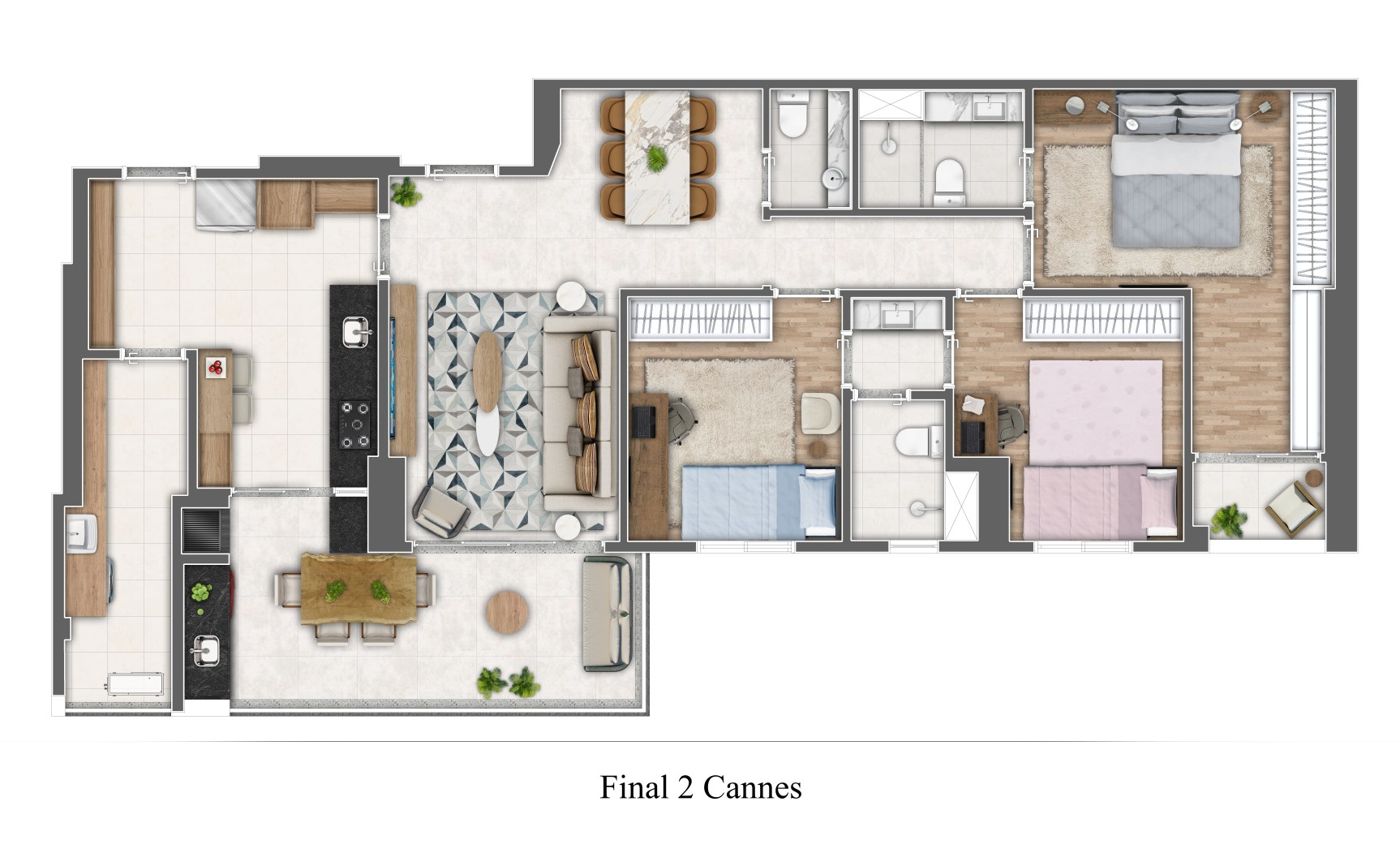 Planta · Cannes final 2 — 101 m², 3 dorms. (1 suíte)