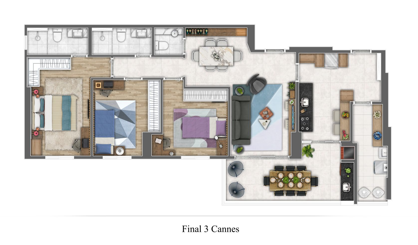 Planta · Cannes final 3 — 101 m², 3 dorms. (1 suíte)