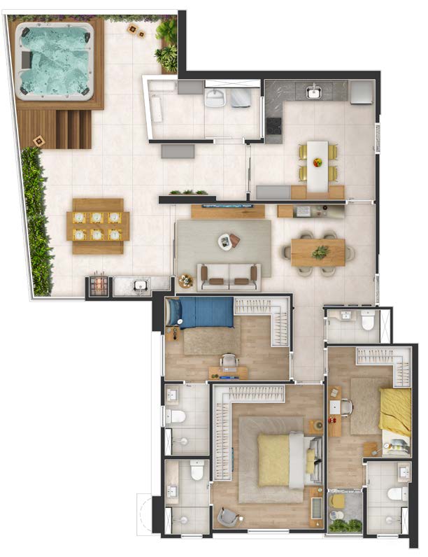 Planta · Garden 132,54 m² — 3 suítes, 2 ou 3 vagas