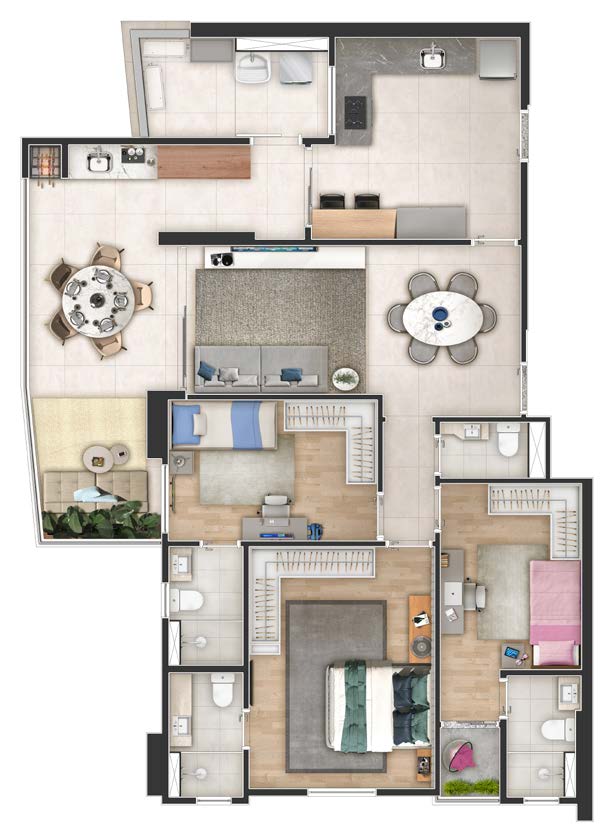 Planta · 112,33 m² — 3 suítes, 2 vagas