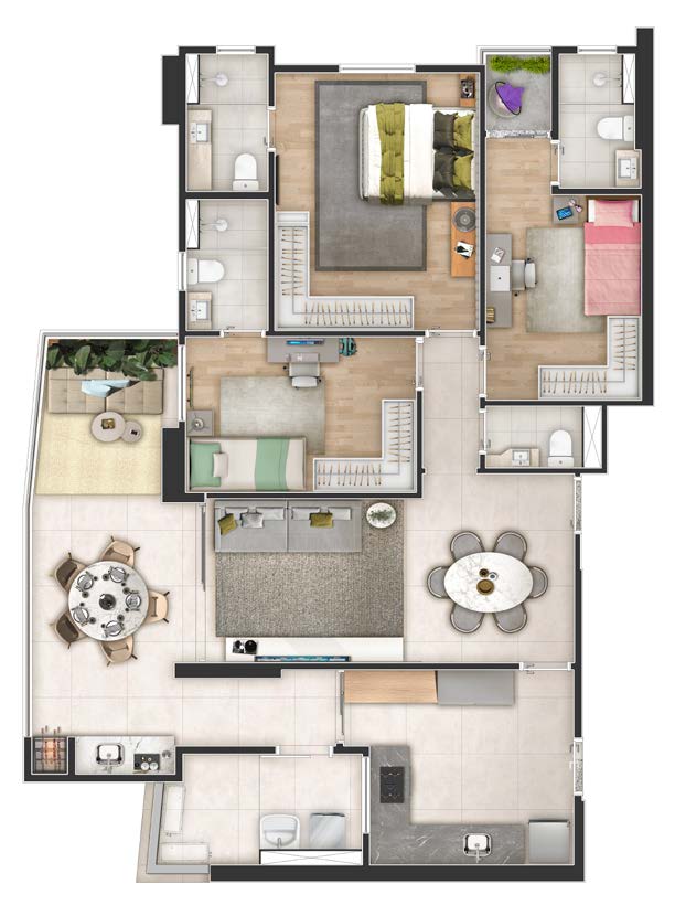 Planta · 108,74 m² — 3 suítes, 2 vagas
