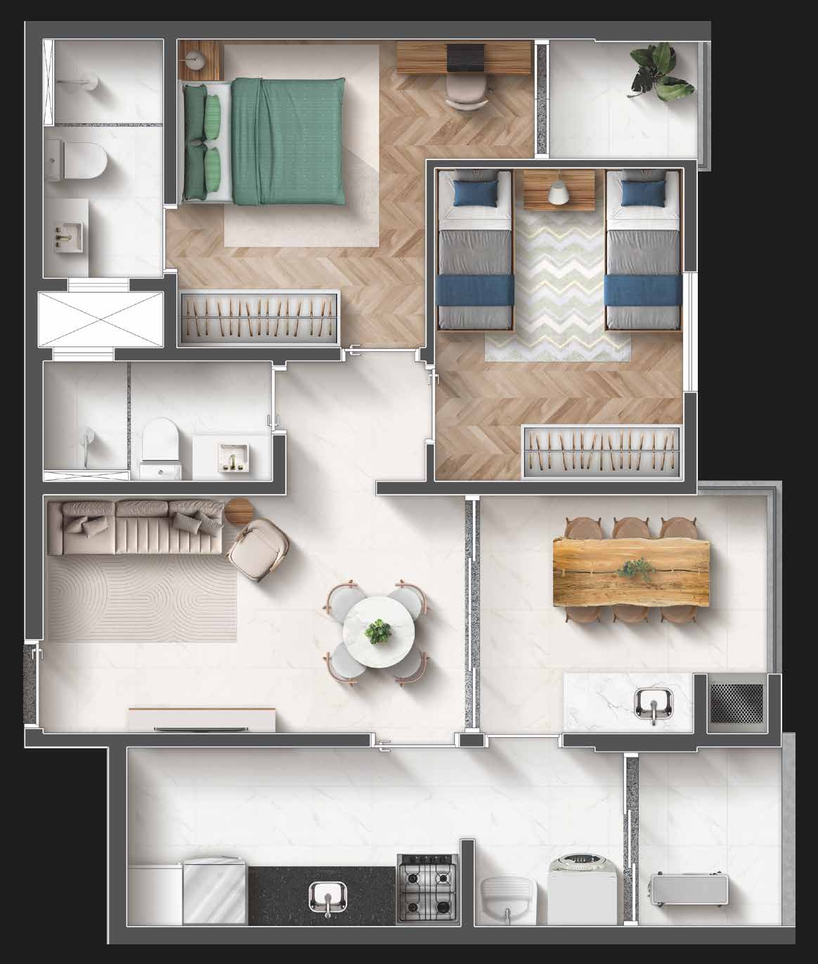 Planta · 63,47 m² — 2 dorms. (1 suíte)
