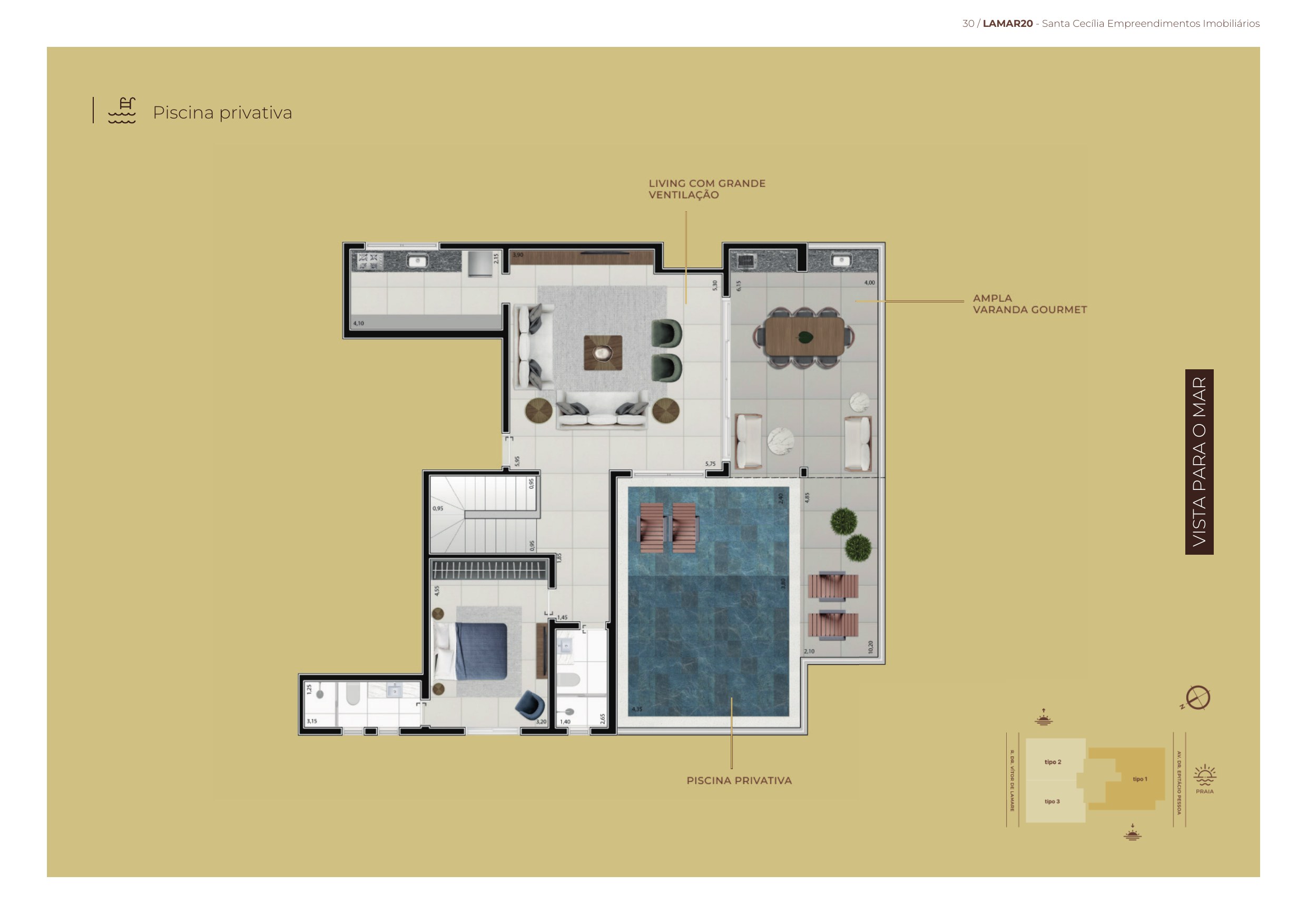 TIPOLOGIA 327 m² · Cobertura duplex — Planta do pavimento da piscina privativa